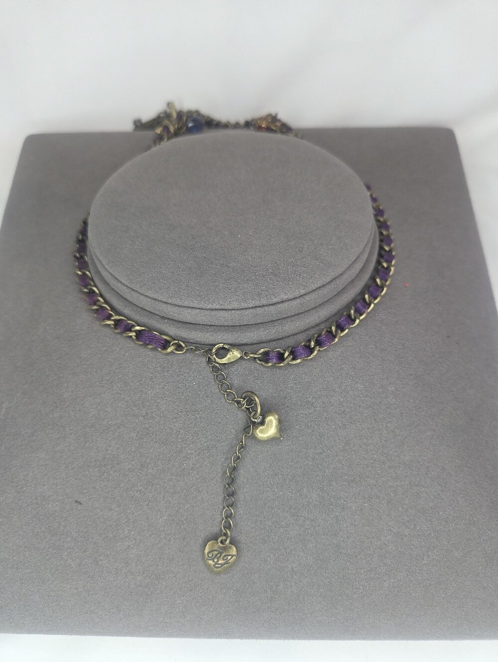 Betsy Johnson Vintage-Inspired Purple Charm Necklace with Cross and Dagger - Picture 2 of 3